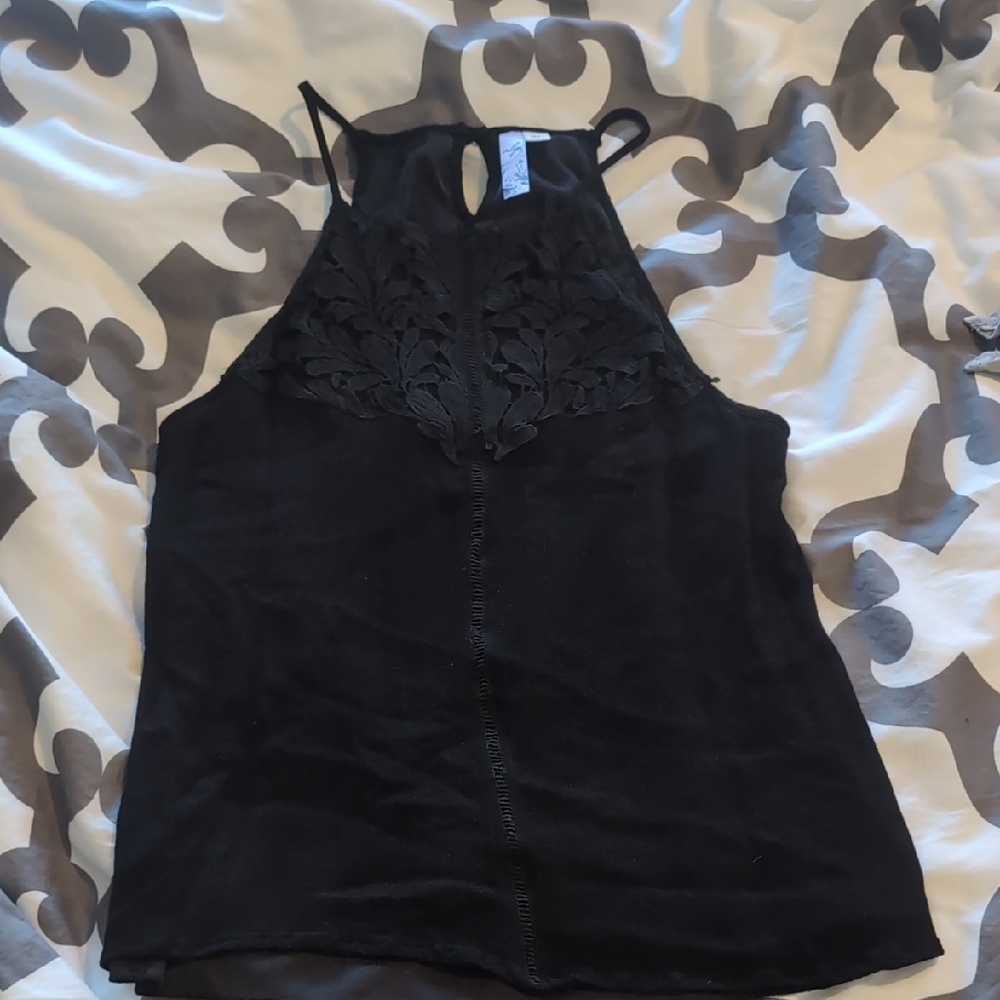 Alya Black Tank Top with Lace Detail